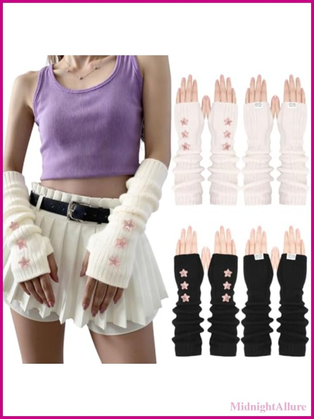 Y2K Lolita Long Fingerless Arm Warmers Thumb Hole Knit